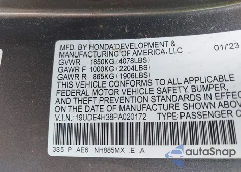 2023 Acura Integra A-Spec из США, поврежденный, VIN 19UDE4H38PA020172